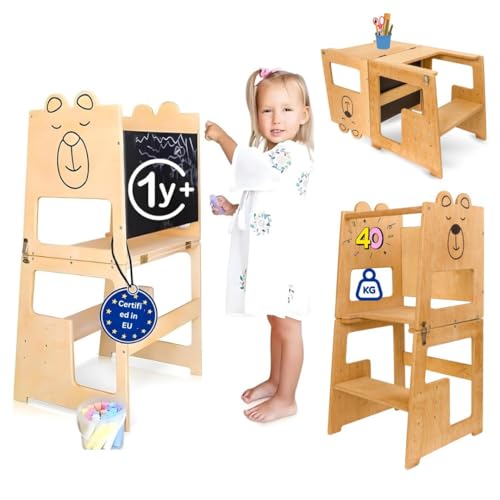 KAUZA 3-in-1 Montessori Lernturm ab 1 Jahr, Verstellbar und Klappbar, aus...