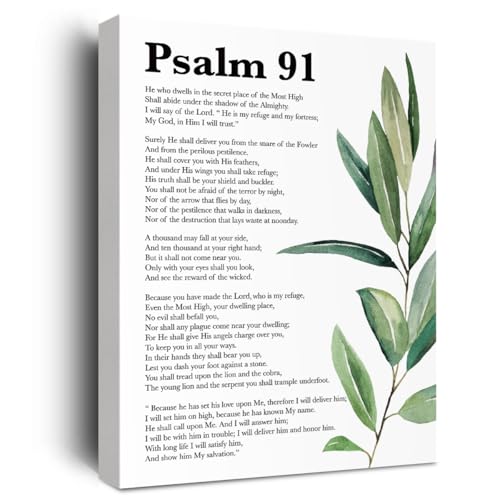 Psalm 91 Wall Art, Bible Verses Wall Decor, Scripture Wall Art, Christian Wall Decor, Inspirational Quotes Bible Verse Scripture Print Framed Canvas Painting Christian Prayer Room Office Church Decor