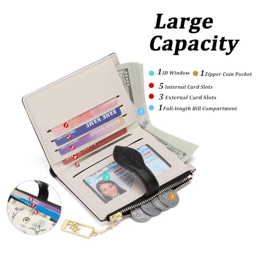Image of GAEKEAO Small Wallets for Women RFID Blocking Bifold Floral Vegan Leather Wallet Card Holder with Zipper Pocket ID Window