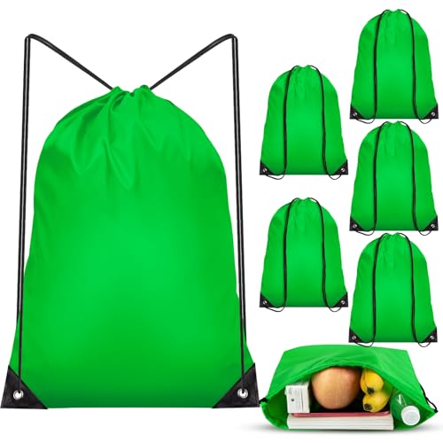 Image of IKAYAS 6Pcs Drawstring Bags Bulk Green Drawstring Backpack, String Backpack Cinch Sack Sport Gym Backpack Bags for Yoga Traviling Outdoor Sports