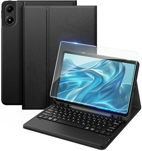 EasyAcc Tastatur Hülle Kompatibel mitRedmi Pad Pro 12.1 / Xiaomi Poco Pad 12.1 2024 mit Schutzfolie [QWERTZ Deutsches] Abnehmbar Tastatur Schutzhülle mit Pencil Halter (Schwarz)