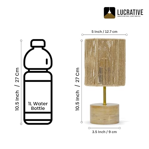 Image of LUCRATIVE Handcrafted Rattan Table Lamp for Bedroom & Living Room - Boho Wooden Bedside Home Decor Lamp with Warm White LED, 27 x 12.7cm | Bulb Included