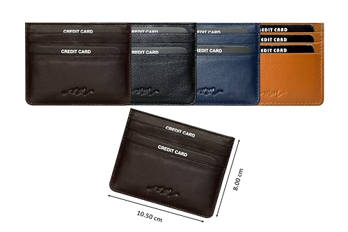 Image of MM Designs Slim and Compact Leather Credit Card Holder for Men and Women | Genuine Leather RFID Blocking Protection | Minimalist Card Wallet with 6 Card Slots (Dark Brown)