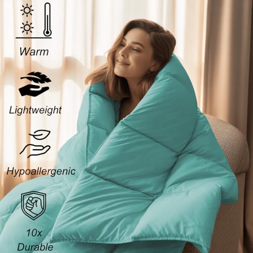 Image of Twin Size Comforter Set - All Season Down Alternative Bedding Comforter Set - Quilted Duvet Insert with Corner Tabs - Box Stitched Blanket - Breathable, Soft - Aqua