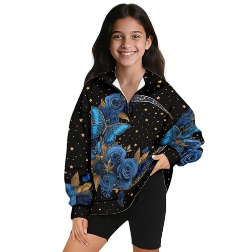 Image of AmzPrint Girls Graphic Quarter Zip Coat Long Sleeve Lightweight Oversized Athletic Running Hoodies For Kids Teen Girls