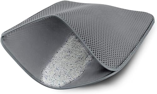 Image of Cat Litter Mat 12 in x 12 in Double Layer Open Edge Design, Waterproof Urine Proof Trapping, EVA Material, Durable, Washable, for Litter Box and Tray (Grey)