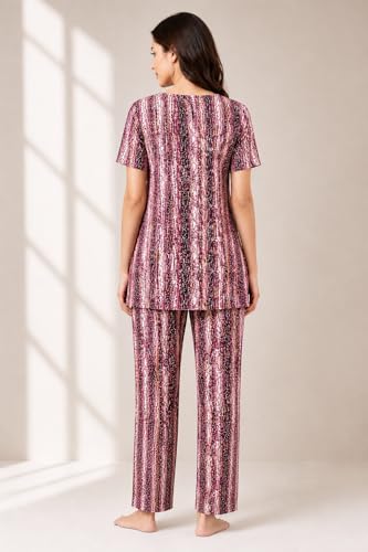 Image of KIAWAH Women Printed Night Suit Set, Cotton Blend Night Suit, A-Line Top and Pajama Set, Soft and Breathable Night Wear