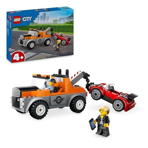 LEGO City Tow Truck and Sports Car Repair Vehicle Toy Set for 4 Plus Year Old Boys & Girls, with 2 Minifigures and Accessories Including a Cochlear Implant, Creative Gift Idea 60435
