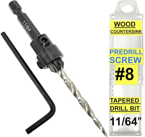 Image of FTG USA #8(11 /64 inch) Tapered Wood Countersink Drill Bit w / 3 /8 inch Collar & Case | Adjustable 3 /8 inch depth stop collar helps control hole depth. Includes sharp tapered countersink bit and storage case