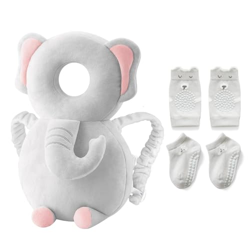 Image of Baby Toddler Head Protector, Baby Head Protection Backpack, Adjustable, Lightweight and Breathable, Grey Elephant