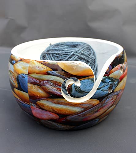 Image of Creative Minds Multi-Purpose Wooden Yarn Bowl - Rosewood Yarn Holder for Knitting and Crochet | Large Handmade Knitting Bowl Mother's Day Gift (Multi-Color)