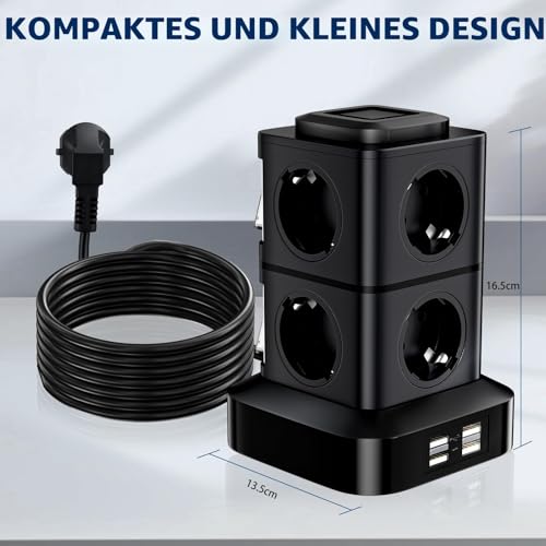 Mehrfachsteckdose mit Schalter VIYSPNV 8 Fach Steckdosenleiste Steckerleiste mit 4 USB 3Meter Verlängerungskabel 2500W Mehrfachsteckdose mit Überspannungsschutz Steckdosenturm für Zuhause Büro