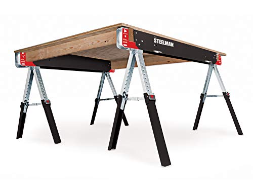 Steelman Adjustable Height Work Table Folding Sawhorses, Set of Two, Durable Steel Construction, Folding Legs, 2x4 Table Support Arms, 2,600 lb. Combined Loading Capacity - Image 6