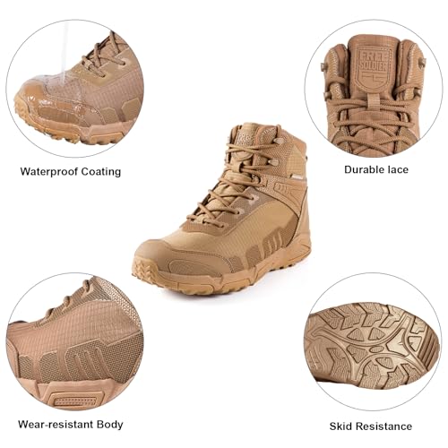 FREE SOLDIER Men's Waterproof Hiking Boots Lightweight Work Boots Military Tactical Boots Durable Combat Boots(Brown 12)3