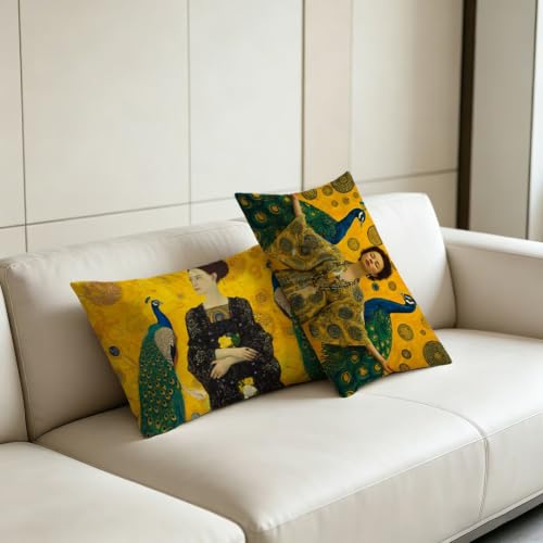 Housse coussin 40x80 lot de 2 imperméable Klimt paon bleu - 6
