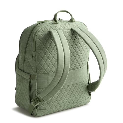 Image of Vera Bradley Women's Premium Cotton Large Bancroft Backpack - 15 inch Laptop & Trolley Sleeves - Vineyard Green Chambray, 28L