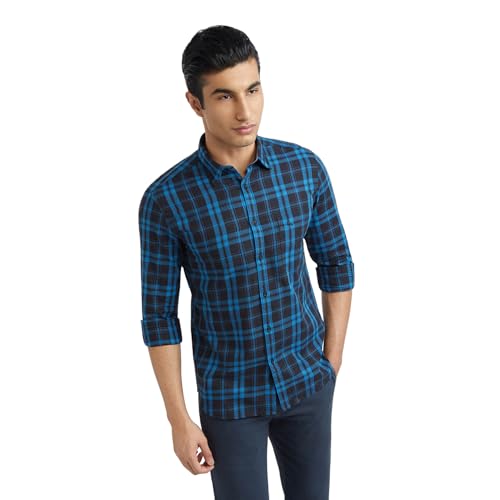 Image of Parx Men's Pure Cotton Checks Pattern Slim Fit Semi Cutaway Collar Full Sleeve Casual Shirt