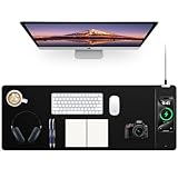Mouse Pad with Wireless Charging, Black Mousepad Long Desk Mat, Large Gaming Mouse Pad, Soft Mouse Pad Gaming Desk Pad with Non-Slip Rubber Base, Extended Computer Keyboard Mat Office Mice Pad