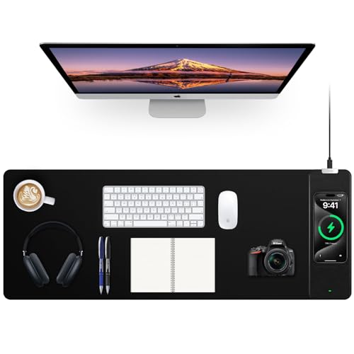 Mouse Pad with Wireless Charging, Black Mousepad Long Desk Mat,