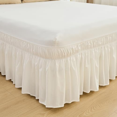 BISELINA Wrap Around Bed Skirts 17' Drop, Cotton Adjustable Elastic Dust Ruffles Easy Fit Wrinkle...