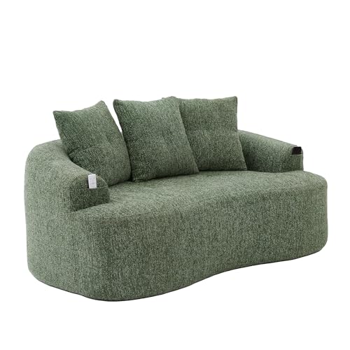 Sofá curvo de 2 plazas con estructura de chenilla nube, acolchado de espuma y muelles ensacados, 3 cojines decorativos, bolsillos laterales, moderno para salón, estudio (verde)