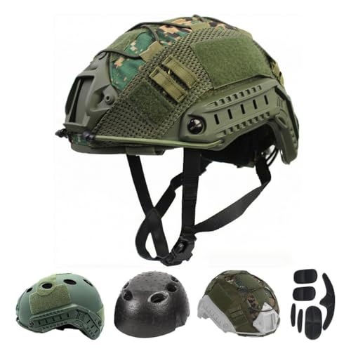 PJ-Casco Táctico para Paintball Airsoft, Casco Militar Fast con Soporte NVG y Riel de Guía Iateral