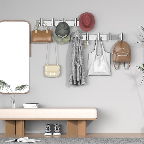 Image of VAEHOLD Hat and Coat Wall Mount Rack - Hooks for Robes, Bags, Keys, and Towels - Bathroom Towel Hanger Organizer (Polished Chrome, inchT inch Shape 5 Hooks 1 Pack)