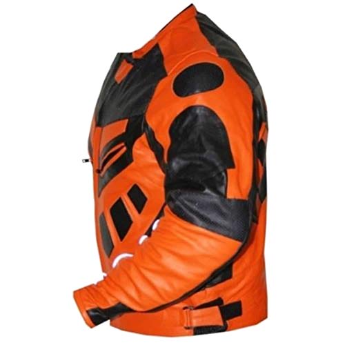 Image of Men's Fashion Real Leather Orange and Black Motorbike Jacket