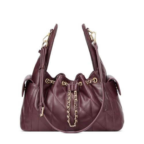 Image of CLUCI Quilted Leather Handbag, Soft Tote Bags for Women with Adjustable Strap, Crumpled Shoulder Purse Tabby Slouchy Hobo Bag