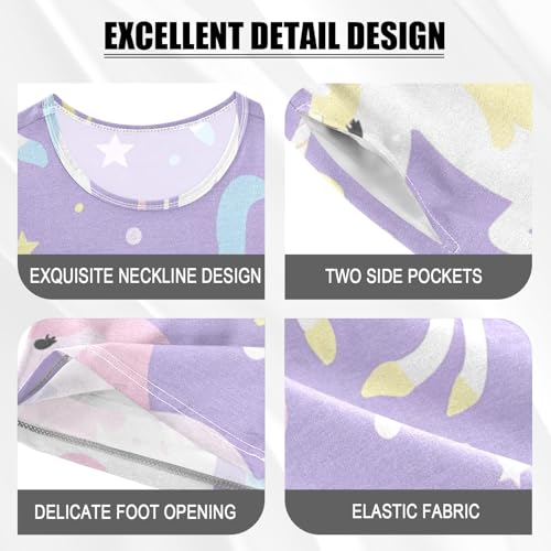 Summer Pajama Set Unicorn Purple, Short Sleeve Sleepwear Nightwear4
