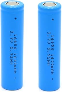 3.7V 1600mAh 16650 Rechargeable Battery 2Pcs Flat Top Battery Large Capacity Battery for Headlamp,LED Flashlight,Mini Fans etc.