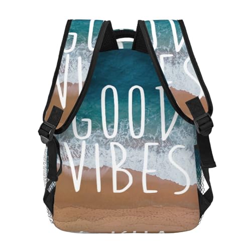 Good Vibes Ocean Tide Beach Backpacks 15in Laptop Backpack Multipurpose Double Shoulder Bag For Men Women Gifts4