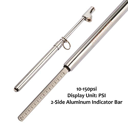 Image of MEASUREMAN Heavy Duty Dual Head Truck Tire Gauge, Solid Brass Body, Aluminum Slide, with Hook, Range 10-150psi