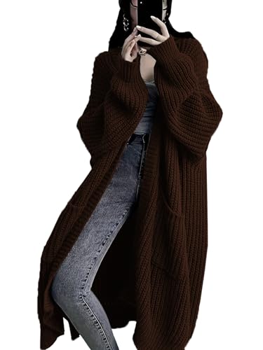 Womens Long Sleeve Cardigan Sweaters Open Front Knit Long Cardigans Duster with Pockets 2024 Fall Winter Oversized Coat (US, Alpha, Medium, Regular, Regular, Coffee)