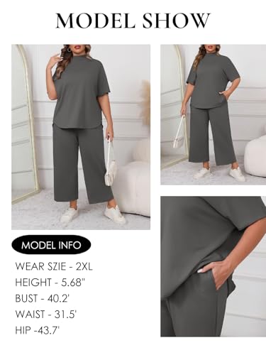 Image of Beautife Women's Plus Size 2 Piece Outfits 3 /4 Batwing Sleeve Capelet Crew Neck Pullover Top Wide Leg Pants Lounge Set