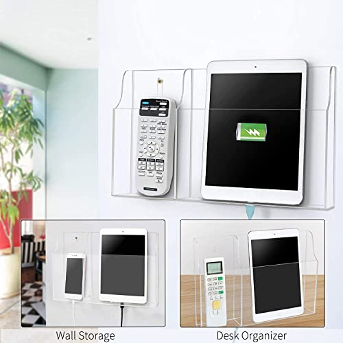 Pansyling Clear Acrylic Remote Control Holder Wall Mounted Phone Holder Stand For Tablet Ereader Wall Storage Caddy Media Organizer With Charging Holes For Ipad Kindle Iphone Samsung #TOP6