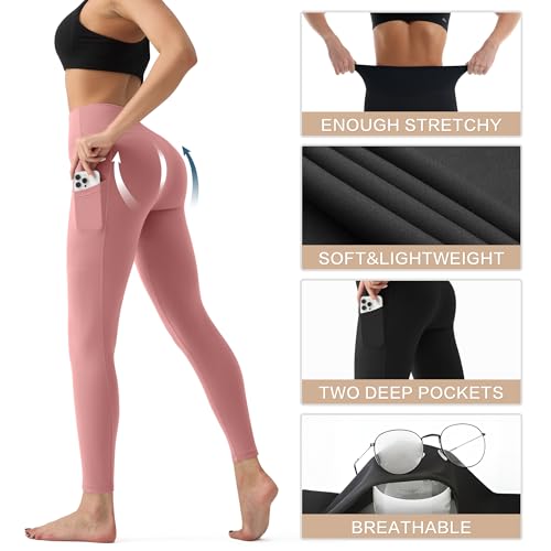Image of YUDSUD High Waisted Leggings for Women with Pockets - Tummy Control Capris Yoga Pants for Workout Running Athletic Cycling