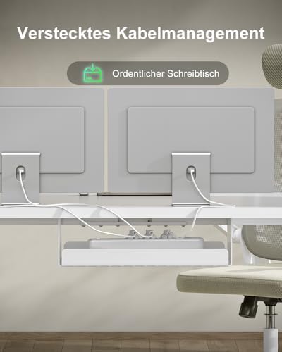 Bild 5 - Devoko Höhenverstellbarer Schreibtisch 140x80cm mit Typ-C Ladeanschluss, Schreibtisch Höhenverstellbar Elektrisch, Mobiler Elektrisch Computertisch mit Kabel Management Tray, Weiß