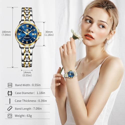 OLEVS Watch Women Two Tone Watches for Women with Date Dress Womens Watch for Small Wrists Luxury Easy Read Watches for Woman Waterproof Blue/Black/Gold/Silver Dial Reloj para Mujer3