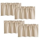 NICETOWN Energy Efficient Valance for Windows Rod Pocket Room Darkening Durability Topper Curtains Christmas Valance 16 Inch Length for Bedroom Living Room, 42' W x 16' L, 4 Panels, Biscotti Beige