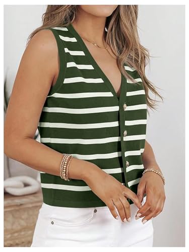 MakeMeChic Women's Sweater Vest Striped V Neck Button Down Sleeveless Knit Fall Y2K Vest Tops4