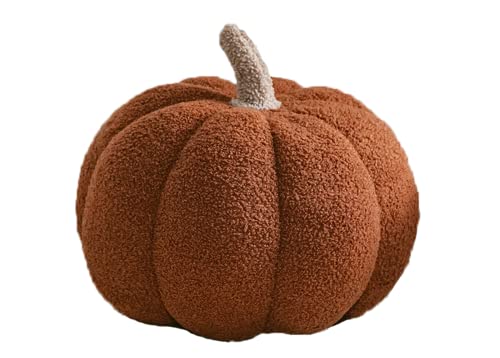 3D Pumpkin Throw Pillow Fluffy Plush Stuffed Animal Toys Pumpkin Pillow Sofa Cushion for Home Decor Halloween Christmas or Birthday Party (Coffee 8 Inch)
