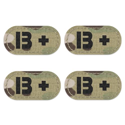 PETAC GEAR 4 Pack Glow Dark Blood Type B Positive POS Reflective Patches, Emblem Tactical Military Badges with Hook Loop Fastener Backing（MC）