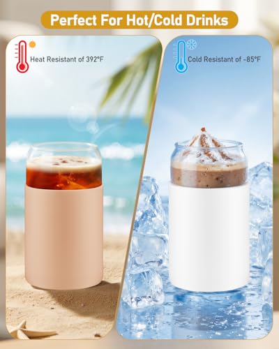 Image of Glass Cups with Lids and Straws, 2 Pack 16OZ Iced Coffee Cups with Silicone Sleeve, Glass Tumbler with Straw and Bamboo Lid, Home Essential Drinking Set for Juice, Cocktail and Latte Black&Khaki