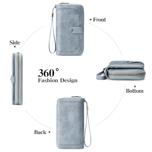 Image of GAEKEAO Wallet for Women Clutch RFID Blocking Wristlet Leather Purse Large Capacity Credit Card Holder with Grip Hand Strap