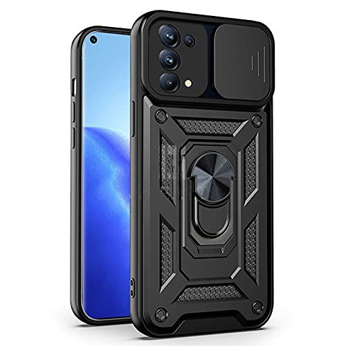 PANXIYUE Coque pour Oppo Find X3 Lite,avec Lentille Coulissante Couverture et 360°Support Rotatif de Bague magnétique Dur PC et TPU Silicone Antichoc Protection Etui Housse,Noir Cover