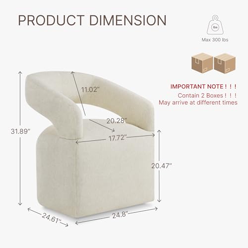 Image of KISLOT Upholstered Dining Chairs Set of 2, Modern Arm Kitchen & Dining Room Chairs with Hidden Casters, Linen Fabric Padded Rolling Chairs, Sturdy Wood Frame, 300 lbs Capacity, Cream Beige