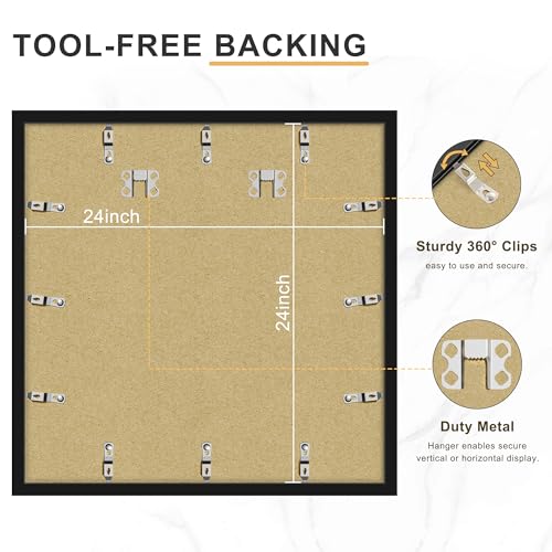 Picrit 24x24 Black Poster Frame 7 Pack, Display Pictures 20 x 20 Picture with Mat or 24 x 24 without Mat for Horizontal or Vertical Wall Mounting, Wall Gallery Photo Frames