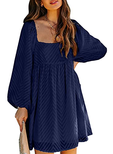 Happy Sailed Womens Swiss Dot Chiffon Dress Fashion Long Sleeve Flowy Tunic Shift Dress Beach Party Mini Dresses Navy Blue Medium