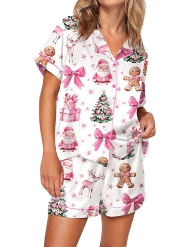 Image of SHESHOW Satin Pajamas for Women Set Preppy Animals Pjs Short Sleeve Shorts 2 Piece Loungewear Sets XS-XXL